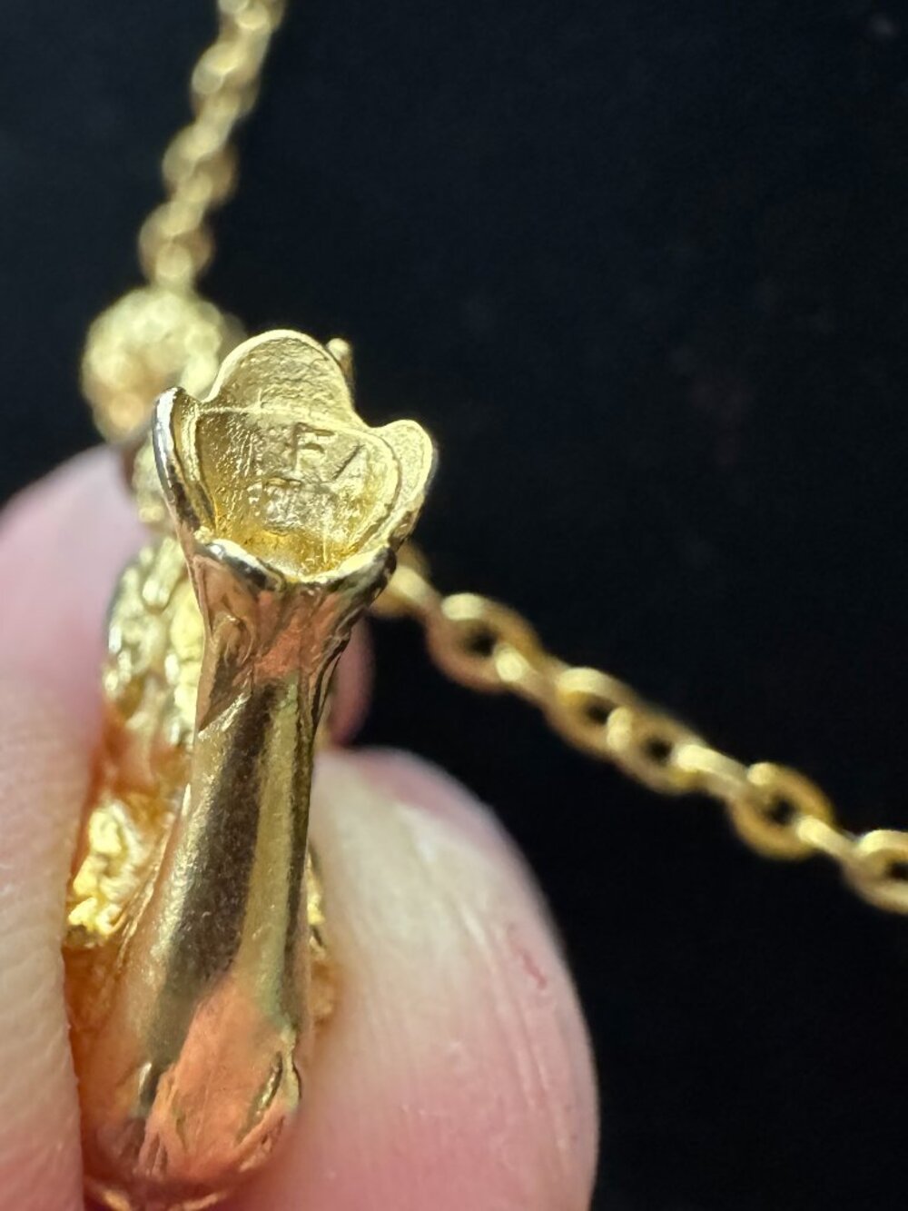 Vintage 1980s Ifa Signed Cherub Riding Dove Necklace Antique Gold Revival View 6
